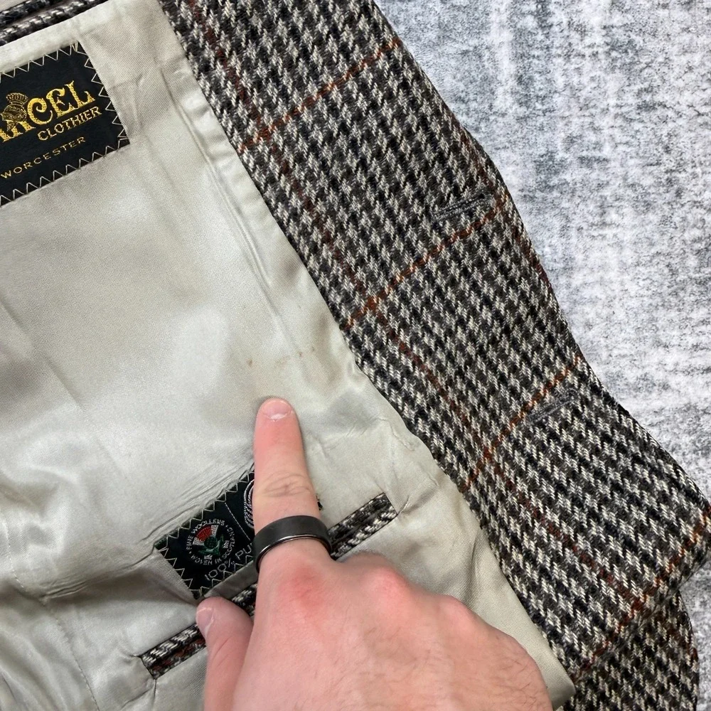 VTG Chaps Ralph Lauren Blazer Jacket Mens 40 Houndstooth Tweed‎ Coat Old Money